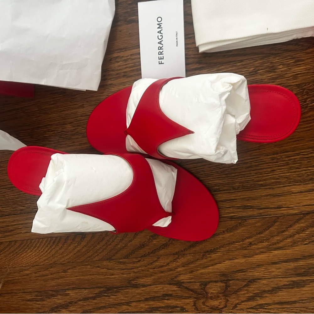 Salvatore Ferragamo Red Leather Thong Sandal - Picture 8 of 8
